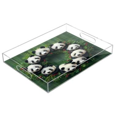 Imagem de STAYTOP Linda guirlanda de Natal panda bandeja de acrílico para servir 15,7 x 11,20 cm, bandejas decorativas à prova de derramamento, organizador de bancada para café da manhã, chá, comida, maquiagem