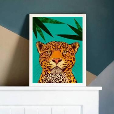 Imagem de Quadro Decorativo Tigre Tropical 24X18Cm Moldura Branca