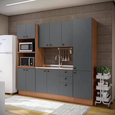 Imagem de Cozinha Modulada Pixel Kappesberg 100% MDP Canela/Cinza Sagrado 240cm