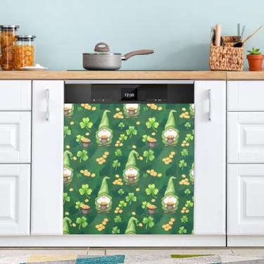 Imagem de ATTX Capa de ímã de máquina de lavar louça Gnomos dourados de São Patrício | Adesivo decorativo de eletrodomésticos de 58 x 66 cm para armários domésticos e eletrodomésticos #380