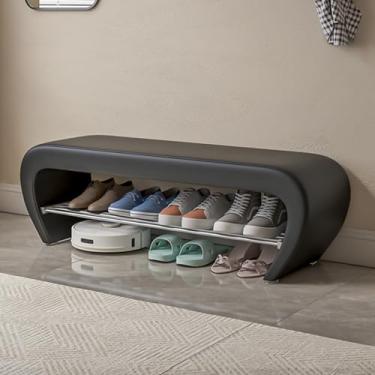 Imagem de Banco de sapateira com assento acolchoado, banco de armazenamento com prateleiras, organizador de armazenamento de sapatos, entrada de madeira, quarto, sala de estar, corredor, armário (preto, 60 x 35