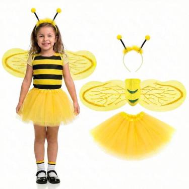 Imagem de Fantasia Abelhinha Infantil Completa Kit com Asa Glitter Saia de Tule 
