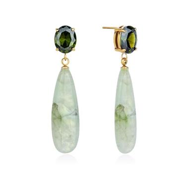 Imagem de TaYolnFaSo Brinco de gota de pedra do mês de nascimento para mulheres banhado a ouro 18 k com corte oval de pedra preciosa sintética CZ gota natural joia de pedra de lágrima presente de dia dos