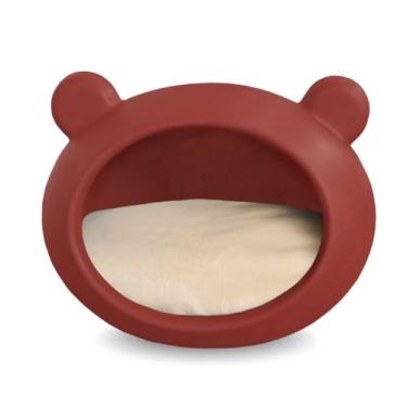 Imagem de Casa Cama Toca Iglu Pet em Polietileno para Gatos e Cachorros Mini | Impermeável, Lavável, com Almofada de Pelúcia(Vermelho Cerâmic Almofada Bege)