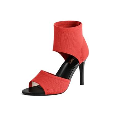 Imagem de SICARE Sandálias femininas de salto agulha sexy de 7,6 cm com bico aberto, salto alto, elástico, sem fecho, sapatos confortáveis para formatura, festa e trabalho, Bota vermelha/9,4 cm, 38