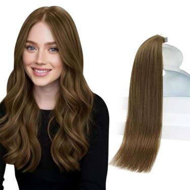 Imagem de Sunny Hair Extensões de cabelo humano com fita adesiva, fita de cabelo humano em extensões de cabelo loiro castanho claro balayage fita de cabelo humano real em 40 cm 50 g