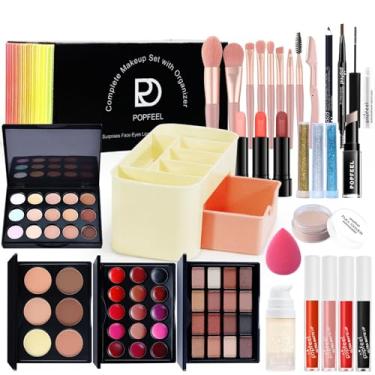 Imagem de JasCherry Kit completo de maquiagem para mulheres, conjunto de maquiagem tudo em um, conjuntos de maquiagem com sombra, corretivo, paleta de batom, rímel, lápis de sobrancelha, caixa de maquiagem