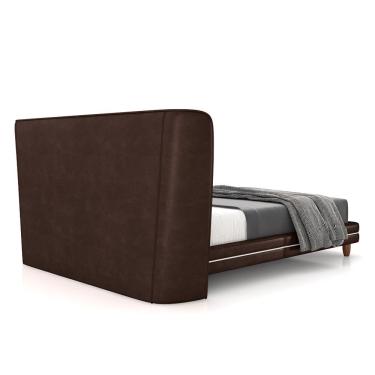 Imagem de Conjunto Cama com Cabeceira Casal Torres Pés em Madeira PU/Bouclê Marrom/Off White G91 - Gran Belo