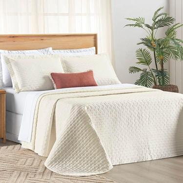 Imagem de Cobre Leito Casal Padrão Verity 200 Fios Bordado 3 Peças Palha