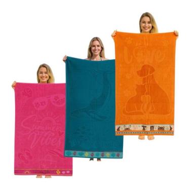 Imagem de Kit 3 Toalhas Praia Banho Gigante Algodão Beach 78x150cm - Appel, Summ