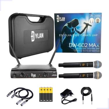 Imagem de Microfone Sem Fio Duplo Dylan Dw602 Max Uhf + 2 Cabos Xlr