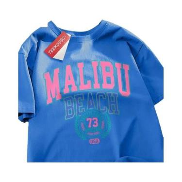 Imagem de Camiseta Unissex Oversize De Algodão Com Gola Redonda, Estampa Simples