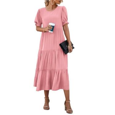 Imagem de Vestido PRETTYGARDEN 2025 Floral Boho Midi com Mangas Bufantes - Rosa