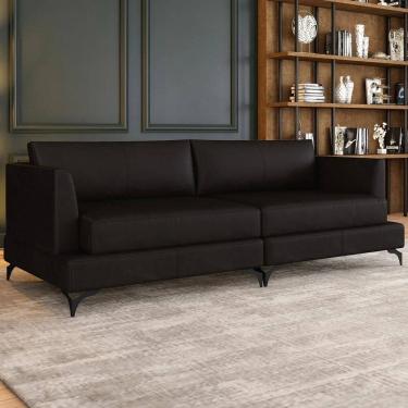 Imagem de Sofá 4 Lugares Living 270cm Pé Ferro Soren Couro Bordô Z55  - Mpozenato