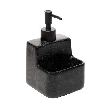 Imagem de Porta Detergente Líquido 360ml C/Suporte P/Esponja de Cerâmica Granilite Preto Lyor