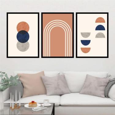 Imagem de Kit 3 Quadros Decorativos Abstrato Azul, Terracota