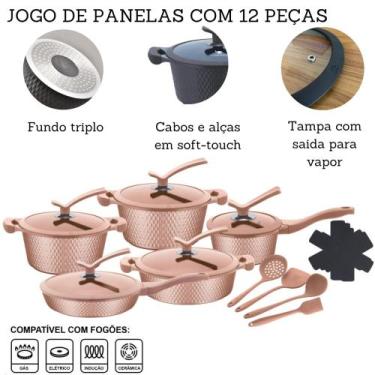 Imagem de Conjunto Jogo De Panelas Antiaderente Revestido em Cerâmica Gás Induçã