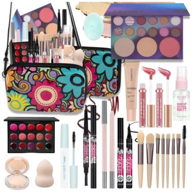 Imagem de Kit Completo de Maquiagem Venshun All-in-One para Iniciantes 18 Itens Estojo Portátil com Pincéis e Paleta