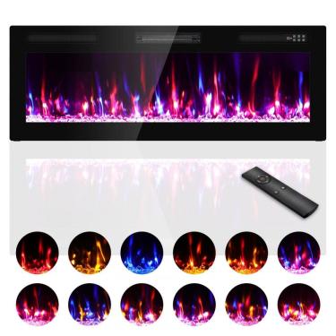 Imagem de Lareira Elétrica de Parede Zionheat A 45,72 cm X L 127 cm Preto Cristal 1500W com Controle Remoto, Kucreiheat.