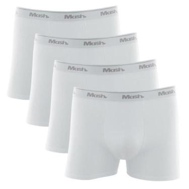 Imagem de Kit Cueca Boxer Mash 4 Peças Masculina Algodão Elástico, Branco, M