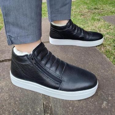 Imagem de Bota Feminina Forrada Liniers Couro Pelinhos Neve - Hola, Preto, 37