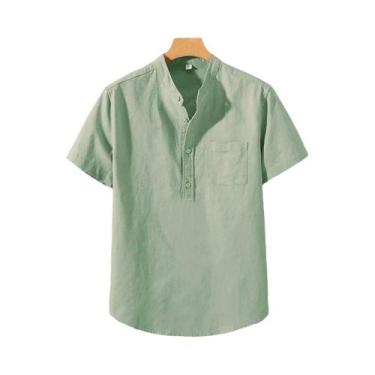 Imagem de Camisa Casual Masculina De Verão Em Cor Sólida Com Manga Curta, Design