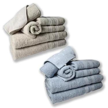 Imagem de Jogo De Toalhas 4 Banhos 4 Rostos 4 Grande Grossa Azul Bege - TOALHAS 