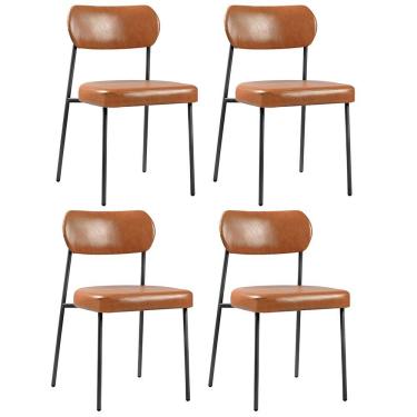 Imagem de Kit 04 Cadeiras Sala de Jantar Lavínia Estofada Base Preto Couríssimo Amarula - Abmaza