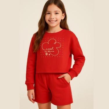 Imagem de Conjunto Infantil Blusa Manga Longa e Shorts – Estampa "Cool to be Kind"-Feminino