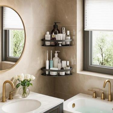 Imagem de Kit 2 Prateleiras Canto Banheiro Rack Porta Shampoo Sabonete Suporte O