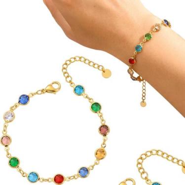 Imagem de pulseira feminina ouro inox + saquinho dourada casual social qualidade