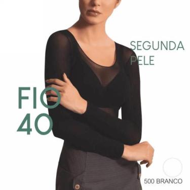 Imagem de Segunda Pele Selene Fio 40 Manga Longa Gola Decotada 9100.001, Branco,