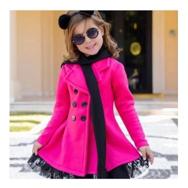 Imagem de Sobretudo Casaco Infantil Trench Coat Botões Rendinha Cor:RosaTamanho: