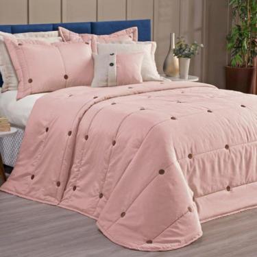 Imagem de Cobre Leito Botão Bordado 200 Fios Queen 7 Peças Rosê - Casaborda Enxo