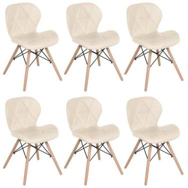 Imagem de Laraz, Kit 6 cadeiras estofadas Charles Eames Eiffel Slim Wood confort