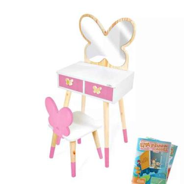 Imagem de Penteadeira Infantil com Cadeirinha e Espelho Borboleta Tamanho P Kit 
