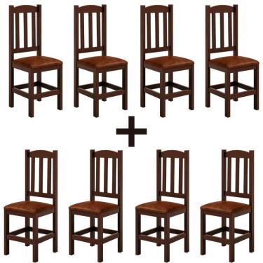 Imagem de Conjunto 8 Cadeiras Em Madeira Maciça Castanho Reforçada Repleta