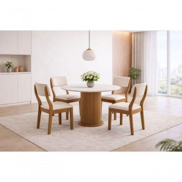 Imagem de Sala De Jantar Redonda 4 Cadeiras 1,10 Wendy -domus Móveis