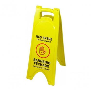 Imagem de Placa Sinalizadora Banheiro Fechado com Dizeres em Português e Inglês e Proteção UV Pre...