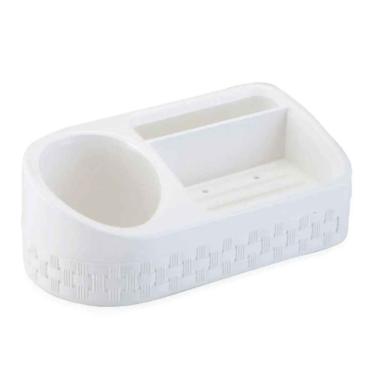 Imagem de Porta Detergente Rattan Branco com Base para Organização da Pia em Plástico Resistente Compacto Nitron Plast