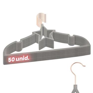 Imagem de Kit 50 Cabides Veludo Cinza Gancho Rose Slim Formato Estrela - ARBORET