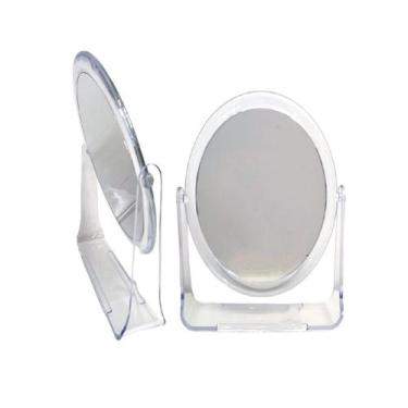 Imagem de 10 Espelho de Mesa Oval Dupla Face Moldura Plástico Transparente - Fx