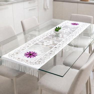 Imagem de Caminho de Mesa Trilho 1,40m Renda Liso Passadeira Cozinha COR:FLOR - 
