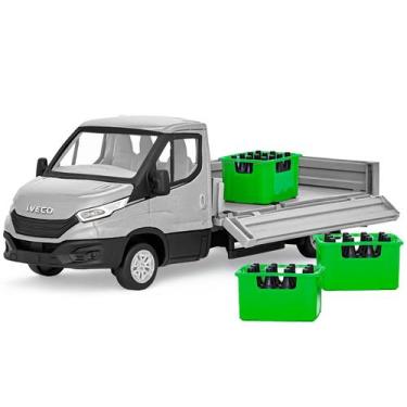 Imagem de Brinquedo Miniatura Caminhão Iveco Drop Side Com Caixas De Bebidas Usu