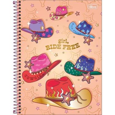 Imagem de Caderno 10 Matérias Capa Dura West Girl Tilibra, rosa chapeu