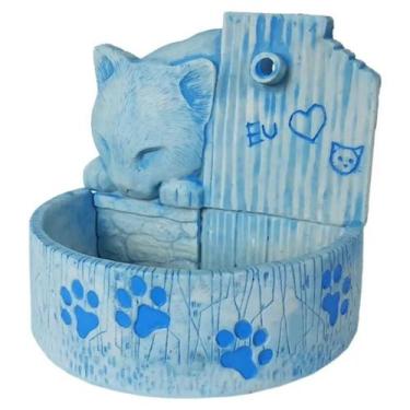 Imagem de Fonte De Água Para Gatos Bebedouro Gato Decorado Resina Preto c/ Branc
