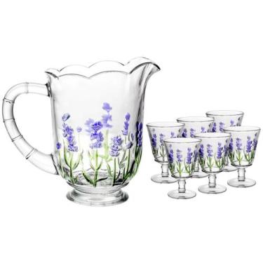 Imagem de Conjunto Jarra 1,3L com 6 Taças 240ml de Cristal Lavanda Hard Painting