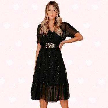 Imagem de Vestido Midi C/ Transpasse Decote - Moda Casual Chic, G