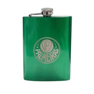 Imagem de Cantil Inox Bebida 220ml Verde Oficial Licenciado Palmeiras - ATACADÃO