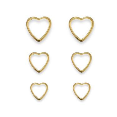 Imagem de Kit Trio de Brincos Coração Vazado Banhado Ouro 18K - Arabela Joias